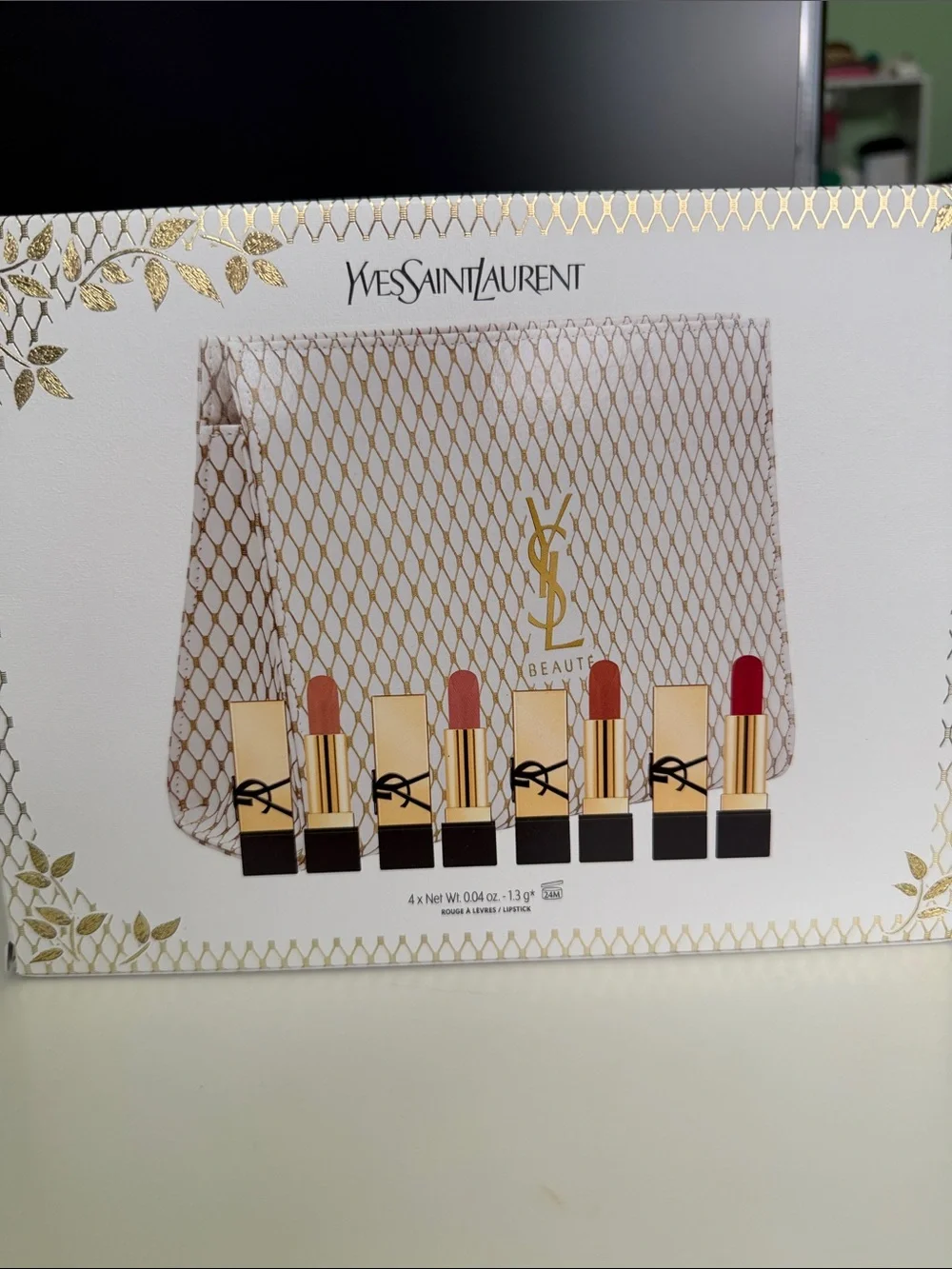 Yves Saint Laurent Gold and Beige Lipstick Set with Logo Pouch